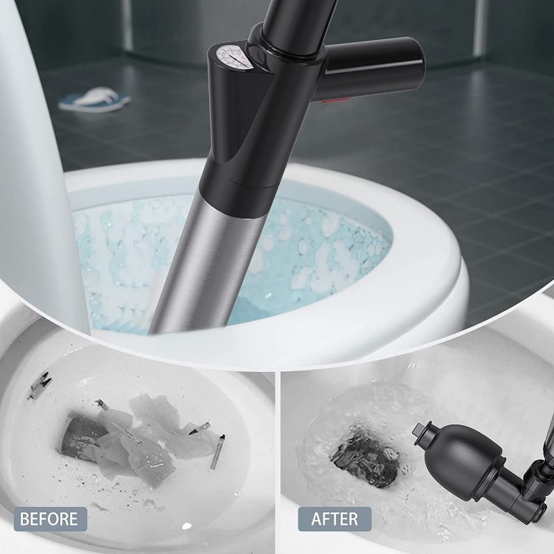 Photo 1 of ZZSTAR Toilet Plunger,Toilet Clog Remover,High Pressure Air Drain Blaster with Real-Time Barometer, Stainless Steel Toilet Unclogger Toilet Snake for Bathroom Bathtub/Floor Drain/Clogged Pipe(Black)