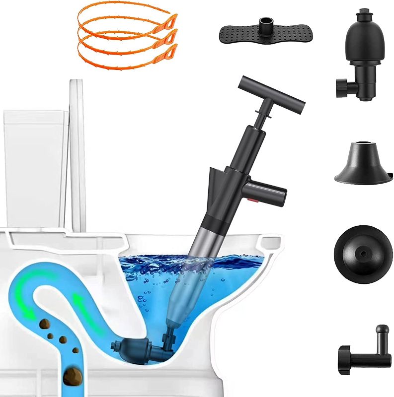 Photo 1 of ZZSTAR Toilet Plunger,Toilet Clog Remover,High Pressure Air Drain Blaster with Real-Time Barometer, Stainless Steel Toilet Unclogger Toilet Snake for Bathroom Bathtub/Floor Drain/Clogged Pipe(Black)