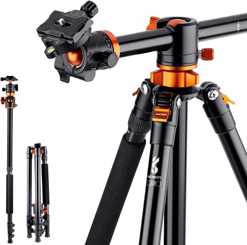 Photo 2 of K&F Concept 72 inch /185cm Camera Tripod,T254A3+BH-28L (S211) Transverse Center Column Aluminium DSLR Tripod with 360 Degree Ball Head,Quick Release Plate, Detachable Monopod 10kg Load Capacity