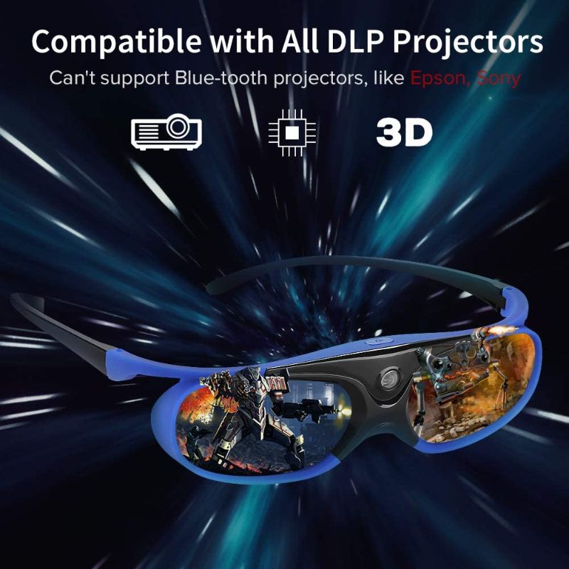 Photo 2 of DLP 3D Glasses 4PCS, 144Hz Rechargeable DLP-Link 3D Active Shutter Glasses for All 3D DLP Projectors, Compatible with Optoma, Samsung, BenQ, Dell, Mitsubishi, Acer, Vivitek, NEC, Sharp (Blue)