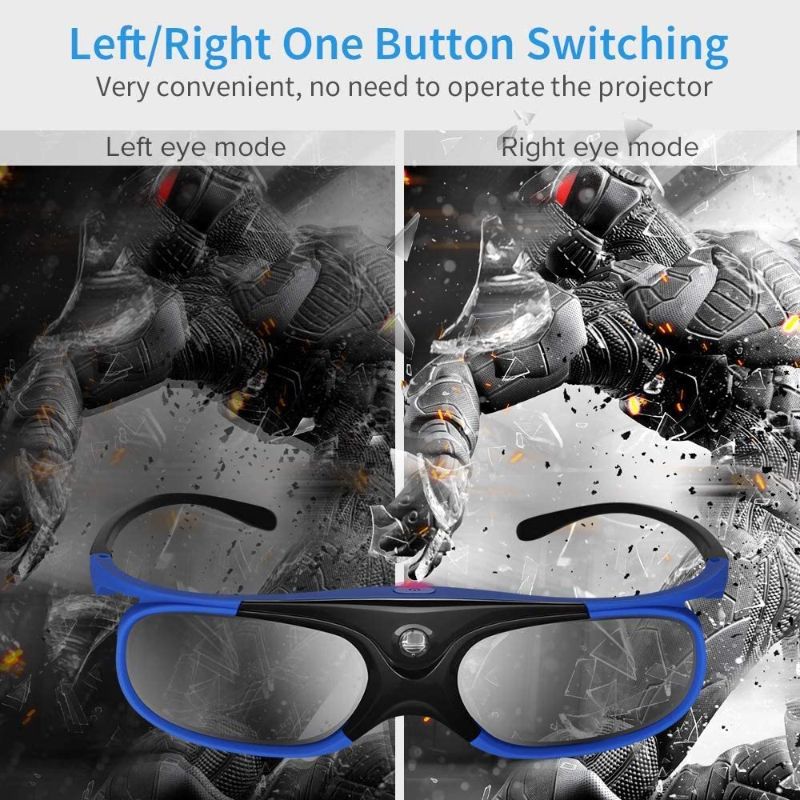 Photo 3 of DLP 3D Glasses 4PCS, 144Hz Rechargeable DLP-Link 3D Active Shutter Glasses for All 3D DLP Projectors, Compatible with Optoma, Samsung, BenQ, Dell, Mitsubishi, Acer, Vivitek, NEC, Sharp (Blue)