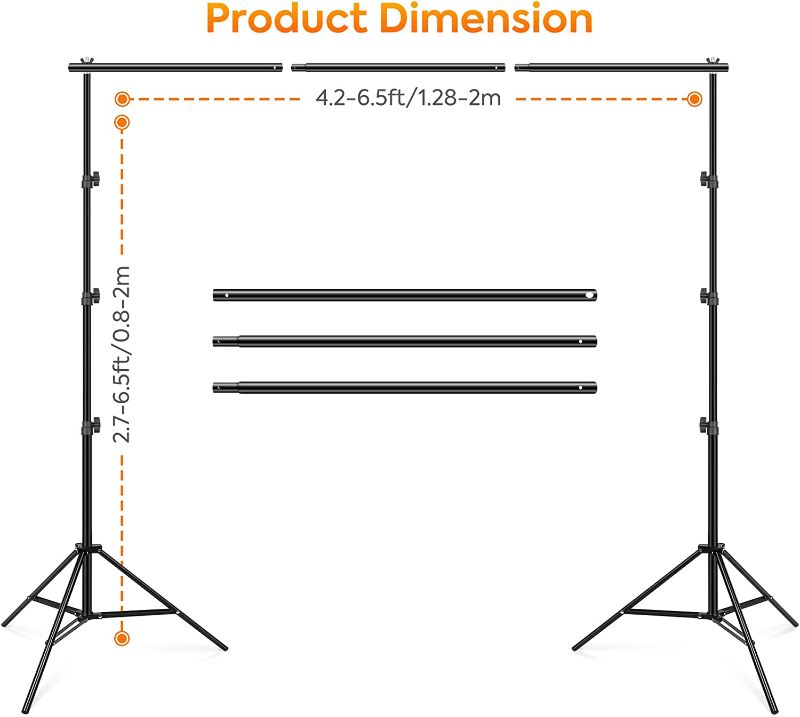 Photo 2 of 6.5 x 6.5ft Adjustable Photo Backdrop Stand, Back Drop Banner Stand Support System Kit for Parties, Portrait, Studio Photography, Birthday Party