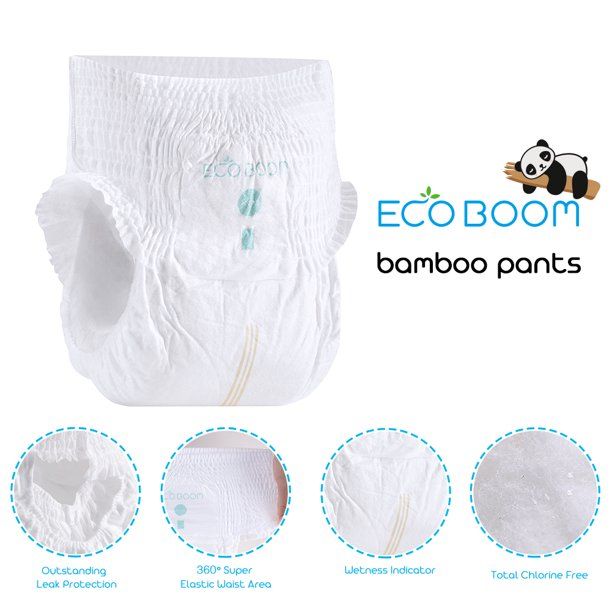 Photo 2 of ECO BOOM Bamboo Natural Disposable Baby Diapers - Eco-Friendly Baby Pants - Soft Night Time Diaper - Hypoallergenic Biodegradable Nappies for Babies | Extra Large, 72 Count