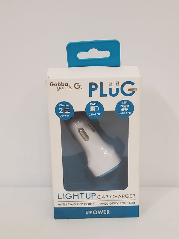 Photo 3 of GABBA GOODS PLUG - 2 PORT LIGHT UP CAR CHARGER LED POWER AND RAPID CHARGE -COLOR BLUE 