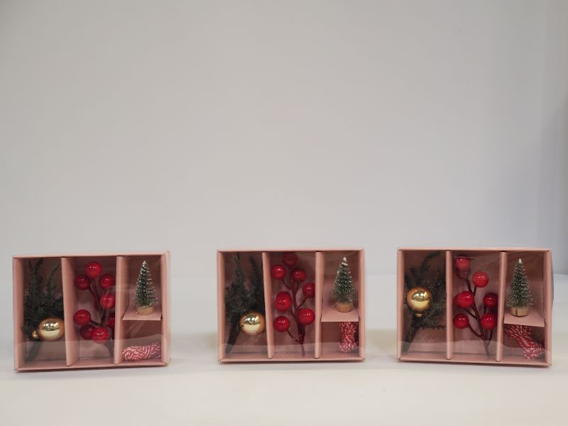 Photo 3 of 3 PACK  - 4pc Greenery Accessory Kit ( One 4in Pine Ornament Pick, One 3.63in Berry Pick, One 1.92in Bottle Brush Tree, and One 72in Twine  ) 