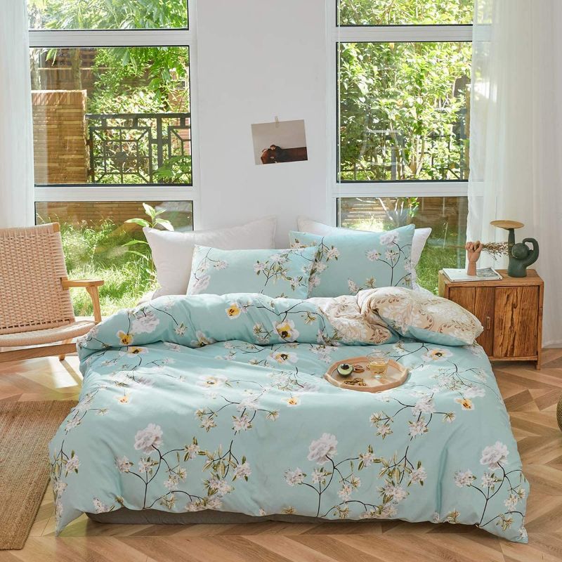 Photo 1 of Floral Duvet Cover Set Blue Flowers - Ultra Soft and Easy Care Design Summer Bedding 3pc Duvet Cover Twin  Size 102x90+ 2 Pillow Shams- 800 TC with Zipper Closure 4 Corner Ties