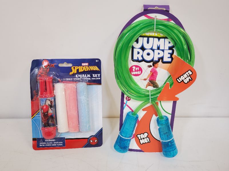 Photo 1 of 2pc kids play set - included 1 Light up jump rope & Spiderman chalk set  