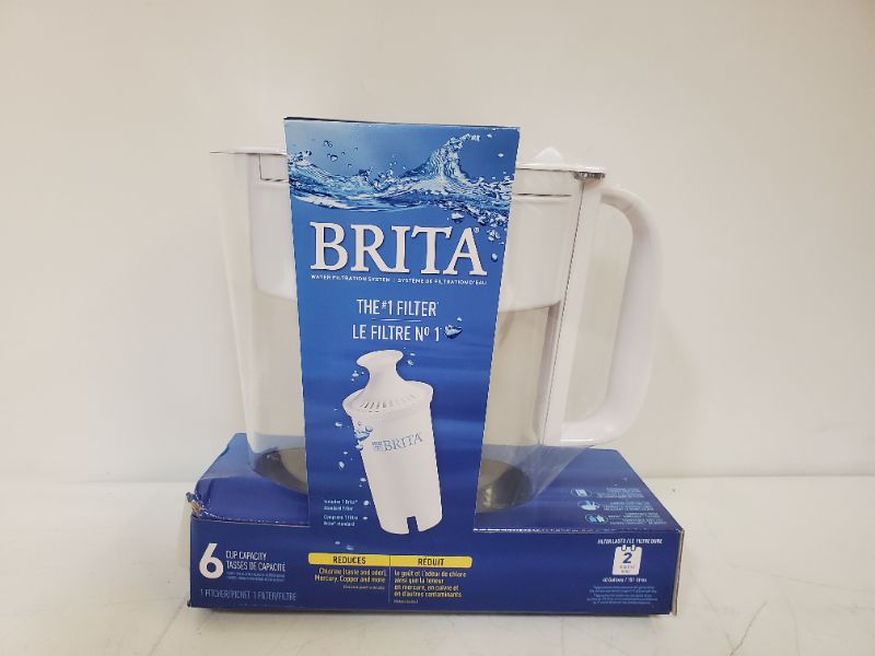 Photo 2 of Brita Small 6 Cup Water Filter Pitcher with 1 Standard Filter, BPA Free - Metro, White 