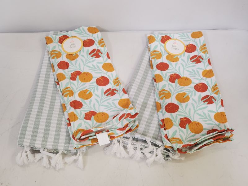 Photo 3 of PACK OF 2 - 2 PCS KITCHEN TOWELS - GREEN AND WHITE TASSEL STRIPES & PRINTED TOMATOES 