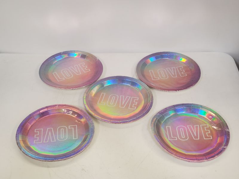 Photo 4 of PACK OF 5 -  9 INCH Pink Holographic Love plate 10 Piece set 