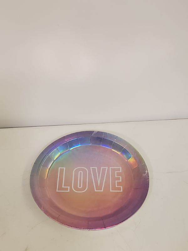 Photo 2 of PACK OF 5 -  9 INCH Pink Holographic Love plate 10 Piece set 