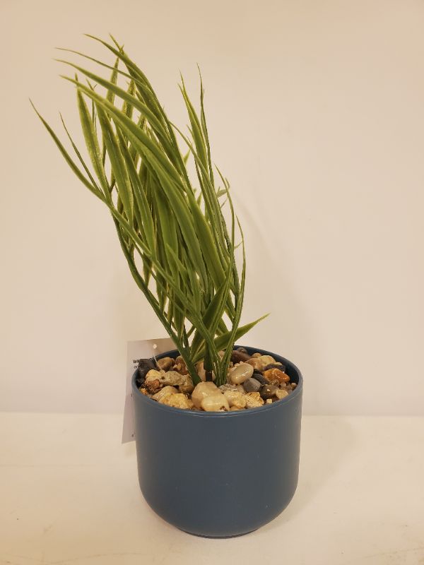 Photo 2 of SMALL 8" POTTED ARTIFICIAL PLANT IN BLUE POT 