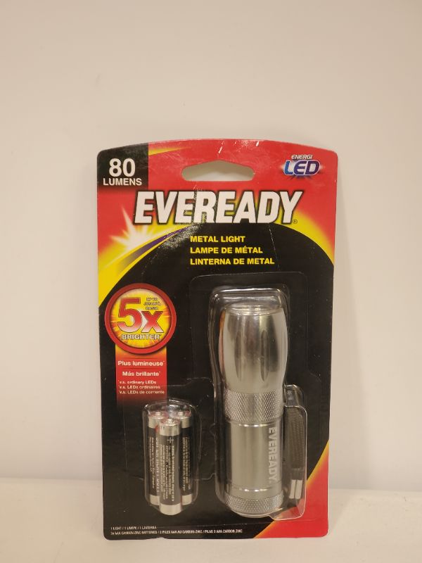 Photo 2 of Eveready Compact LED Metal Flashlight???? Water Resistant, Includes 3 Super Heavy Duty AAA Batteries, 21 Lumens , Black