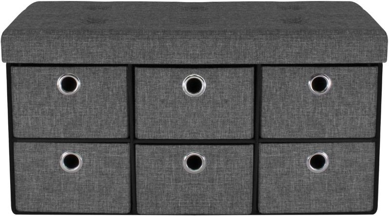 Photo 1 of Sorbus Storage Bench Chest with Drawers – Collapsible Folding Bench Ottoman Includes Cover – Perfect for Entryway, Bedroom Bench, Cubby Drawer Footstool, Hope Chest, Faux Linen (Gray)