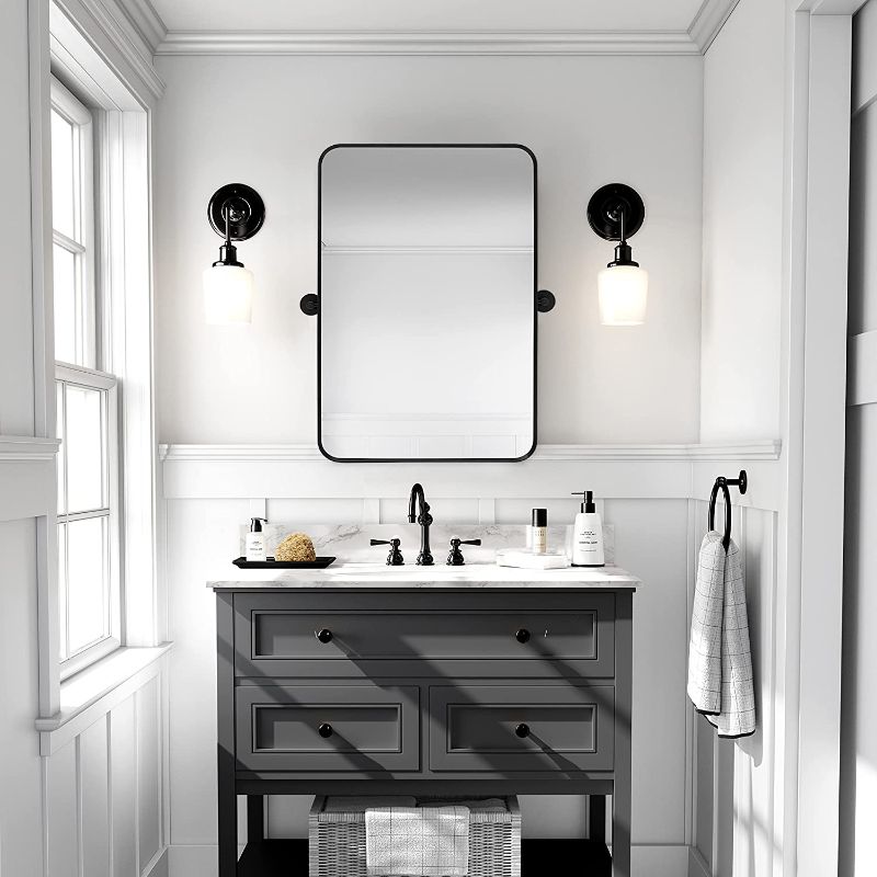 Photo 2 of Minuover 20" x 30'' Pivot Rectangle Bathroom Mirror Tilting Beveled Black Metal Framed Vanity Mirrors for Wall (20" x 30", Matte Black)