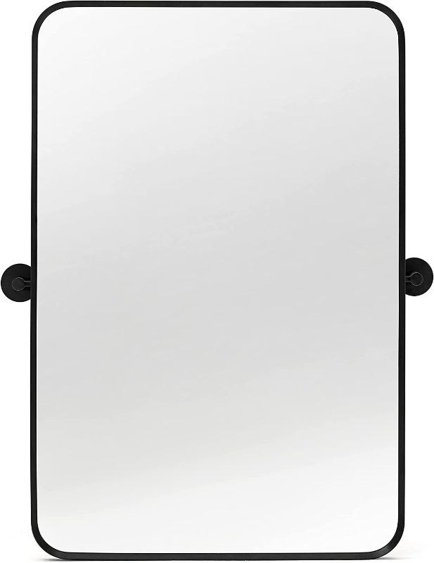 Photo 1 of Minuover 20" x 30'' Pivot Rectangle Bathroom Mirror Tilting Beveled Black Metal Framed Vanity Mirrors for Wall (20" x 30", Matte Black)