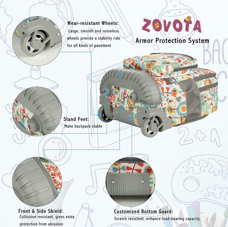 Photo 2 of Zovota Rolling Backpack for Boys and Girls Wheeled Backpack Laptop Backpack, 18 inch - OWL 