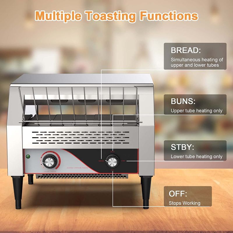 Photo 3 of Commercial conveyor toaster 450 slices/hour, 14.4in opening width conveyor toaster For Bread Bagel Breakfast Food, 2600W heavy duty stainless steel toaster for Cafes, Buffets, Restaurants, and Coffee.