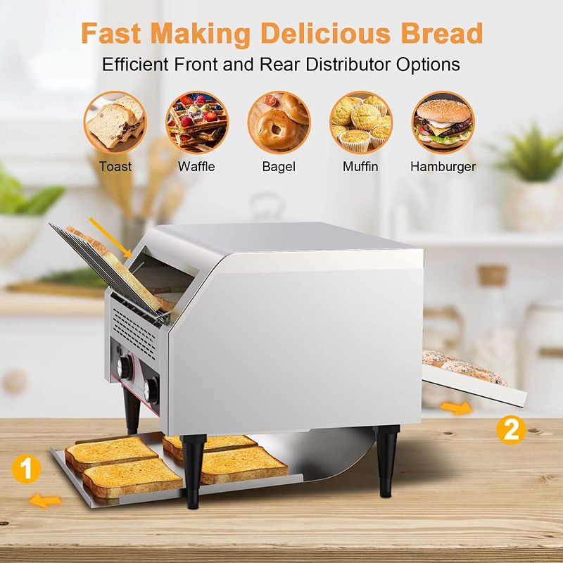 Photo 4 of Commercial conveyor toaster 450 slices/hour, 14.4in opening width conveyor toaster For Bread Bagel Breakfast Food, 2600W heavy duty stainless steel toaster for Cafes, Buffets, Restaurants, and Coffee.