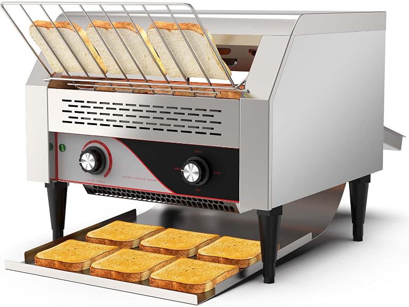 Photo 1 of Commercial conveyor toaster 450 slices/hour, 14.4in opening width conveyor toaster For Bread Bagel Breakfast Food, 2600W heavy duty stainless steel toaster for Cafes, Buffets, Restaurants, and Coffee.