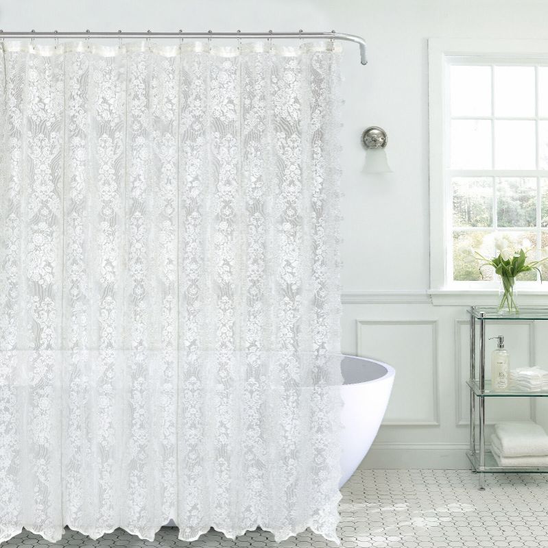 Photo 1 of Kate Aurora Country Farmhouse Shabby Chic Lace Shower Curtain - 70" W X 72"L  