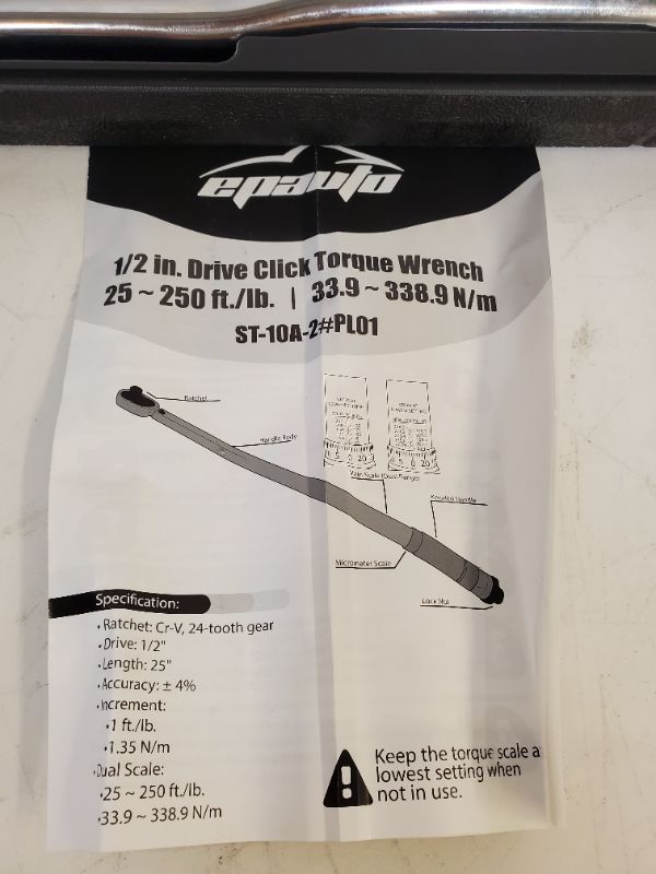 Photo 5 of EPAUTO 1/2 in. Drive Click Torque Wrench 25~250 ft./lb. | 33.9-338.9 N/m 