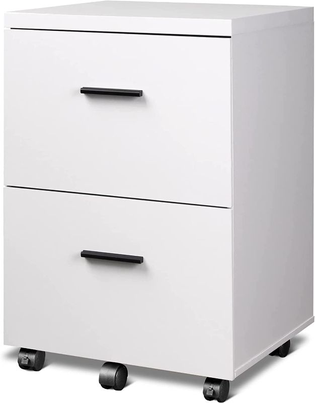 Photo 1 of DEVAISE AHDG064 -  DEVAISE 2 Drawer Wood File Cabinet, Mobile Lateral Filing Cabinet with Storage, Letter Legal Size, White