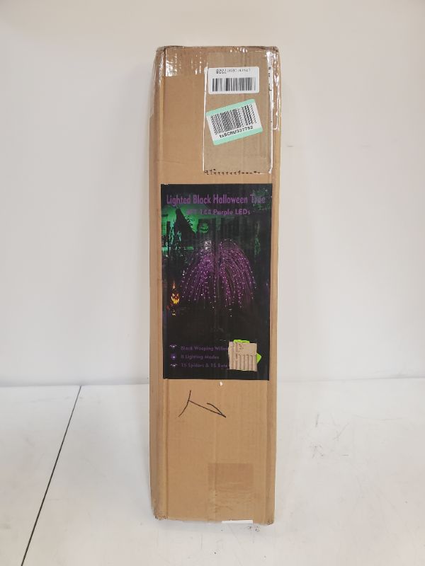 Photo 3 of 4 Feet Halloween Tree with Timer 84 LED Purple Lights & Bat Lights Ornaments, Black Spooky Lighted Willow Tree for Halloween Decorations Outdoor Indoor