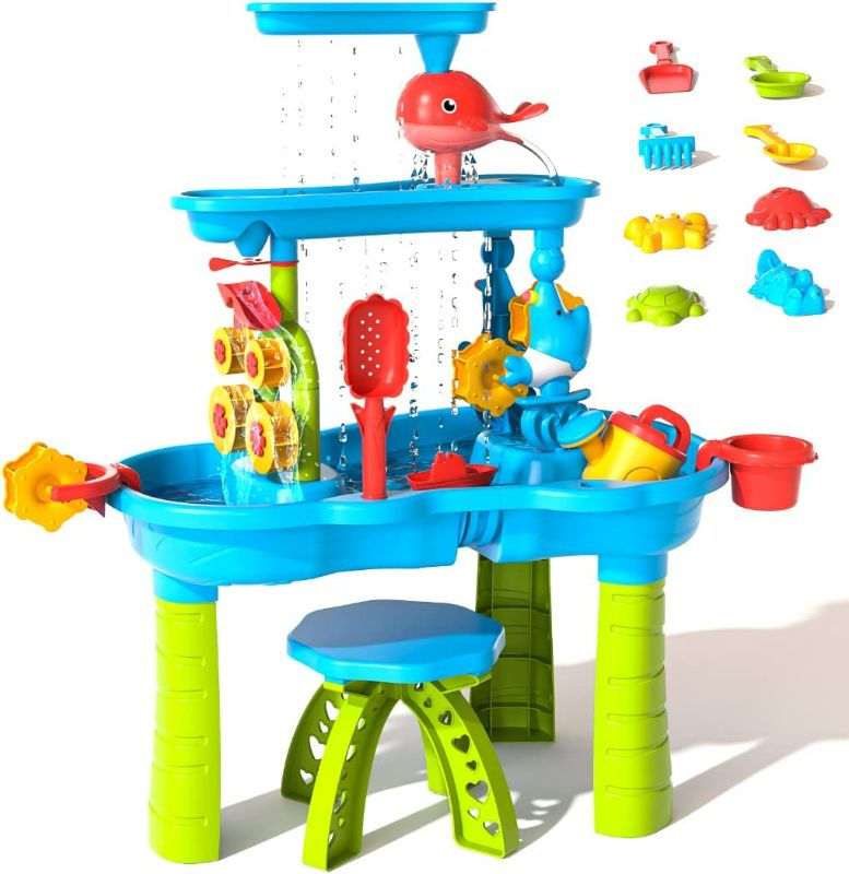 Photo 1 of EPPO Sand and Water Table Toy for Kids, 3 Tier Water Showers Pond Water Table | Kids Water Play Table, Activity Table Summer Outdoor Toy on Beach Backyard for Toddlers 1-3 Age 3-5 and Up
