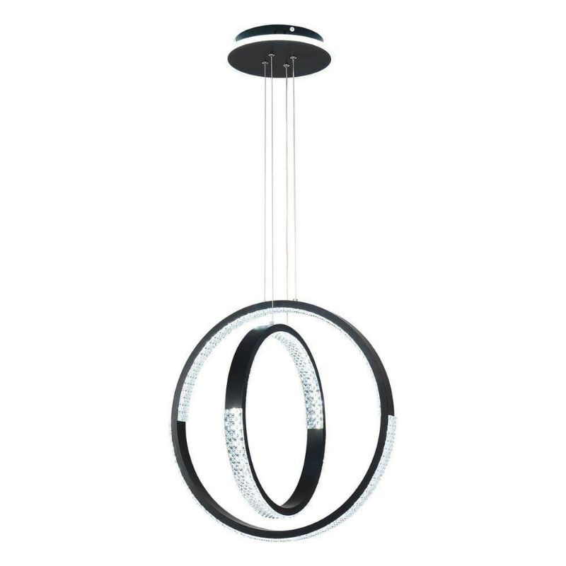 Photo 1 of OUKANING 48-Watt Integrated LED Black Modern Dimmable 2 Rings Round Geometric Chandelier with Acrylic Shade and Remote
