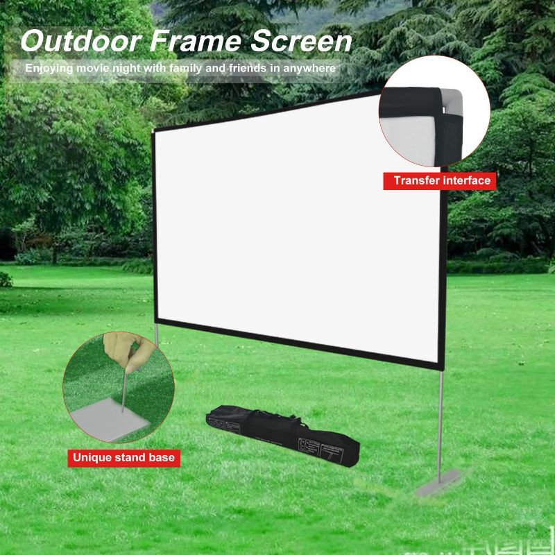 Photo 2 of Projector Screen with Stand 100 inch 16:9 HD 4K Outdoor Indoor Projection Screen for Home Theater 3D Fast-Folding Projector Screen with Stand Legs and Carry Bag Projection Movie Wrinkle-Free