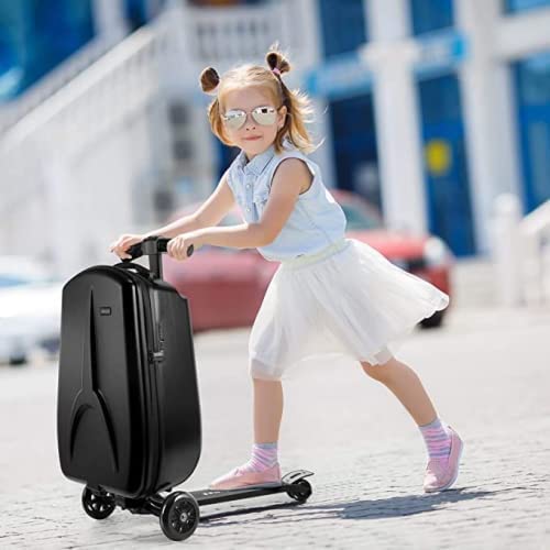 Photo 2 of iubest Scooter Luggage Carry On Scooter Suitcase for Kids Age 4-15, Detachable & Foldable 4 in 1 Kids Suitcase, Multifunctional Ride On Travel Trolley Scooter Combo-black  Black -Kids Version