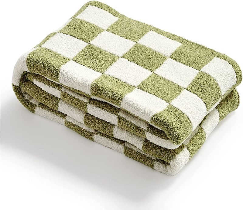 Photo 1 of YIRUIO Throw Blankets Checkerboard Grid Chessboard Gingham Warmer Comfort Plush Reversible Microfiber Cozy Decor for Home Bed Couch (sage Green, 60''x79'')