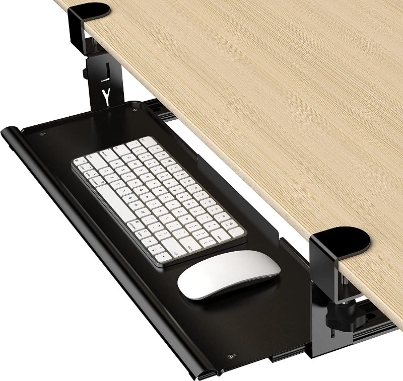 Photo 1 of GoldOrcle Metal Keyboard Tray Under Desk Pull Out Slide-Out Keyboard Stand Drawer Platform for Home or Office