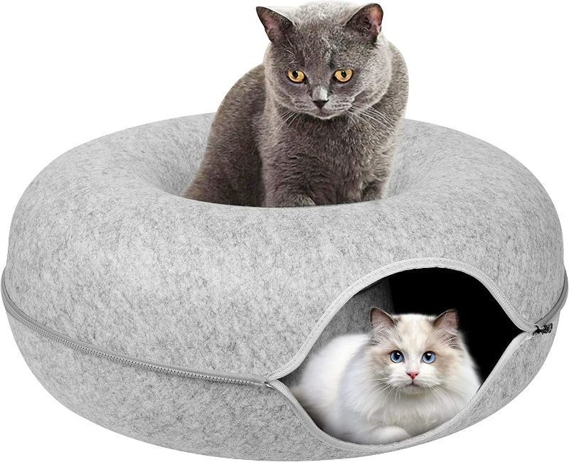 Photo 1 of Large Cat House for Pet Cat Cave ?Detachable Round Felt & Washable Interior Cat Play Tunnel for Small Pets (24 Inch, Light Grey)