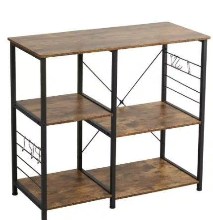 Photo 1 of 35.4 in. Rustic Brown Utility Double 3-Tier Microwave Stand Baker's Rack - ITEM NO: 10CZWKKR03AW90