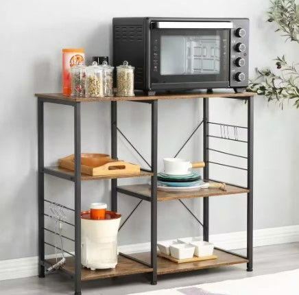 Photo 2 of 35.4 in. Rustic Brown Utility Double 3-Tier Microwave Stand Baker's Rack - ITEM NO: 10CZWKKR03AW90