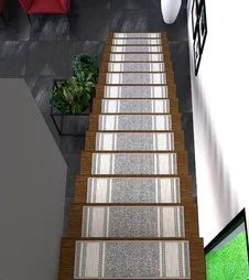 Photo 1 of 15pc Stair Carpet Treads  - gray with white border pattern -   9" x 28" 