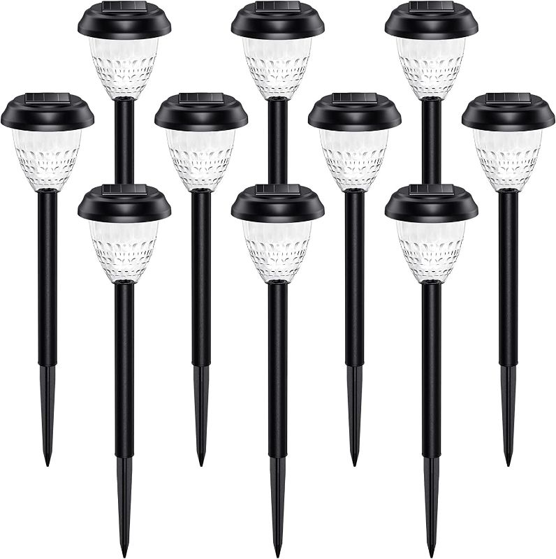 Photo 1 of URAGO Super Bright Solar Lights Outdoor Waterproof 10 Pack, Dusk to Dawn Up to 12 Hrs Solar Powered Outdoor Pathway Garden Lights Auto On/Off, LED Landscape Lighting Decorative for Walkway Patio Yard Cool White