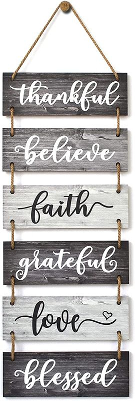 Photo 1 of Buecasa Family Wall Decor Sign - Farmhouse Rustic Home Decoration for Living Room Bedroom - Inspirational Large Wall Hanging Plaque 6pcs 38x12 Inches