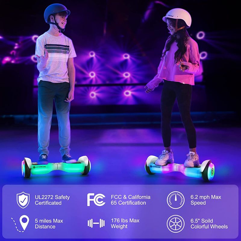 Photo 2 of Pilot LUMINOUS Hoverboard for Kids Ages 6-12, Hover Board with Music Speaker & LED Wheel Lights, All Terrain Hoverboard Gift for Boys Girls Teenagers, Self Balancing Scoters with Safety UL2272 Certification - white 