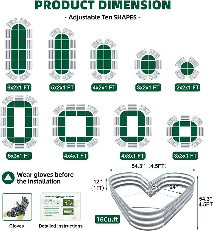 Photo 2 of Premkid Galvanized Raised Garden Bed Set - Oval, Heart and More Shapes Can Be Combined, Metal Raised Garden Beds Outdoor for Vegetables with Gardening Tool Set, Planter Box with Gloves, Labels
