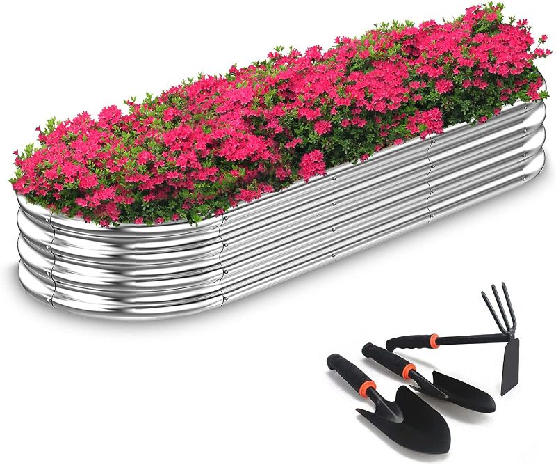 Photo 1 of Premkid Galvanized Raised Garden Bed Set - Oval, Heart and More Shapes Can Be Combined, Metal Raised Garden Beds Outdoor for Vegetables with Gardening Tool Set, Planter Box with Gloves, Labels