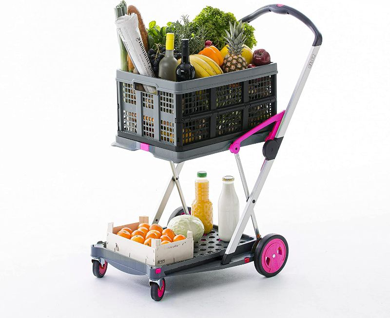 Photo 2 of CLAX -  Multi use Functional Collapsible carts | Mobile Folding Trolley | Shopping cart with Storage Crate (Pink)