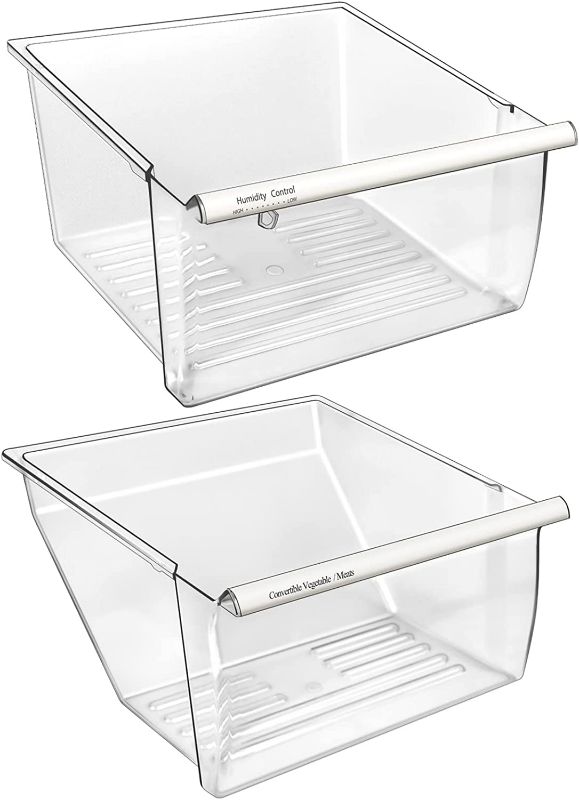 Photo 1 of set of 2 - Upgraded 2188656 Fridge Crisper Drawer (UPPER) Humidity Control Drawer & 2188664 Refrigerator Crisper Bin Drawers (LOWER) Replacement Refrigerator Parts for Whirlpool Kenmore Fridge Drawer