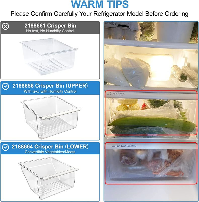 Photo 3 of set of 2 - Upgraded 2188656 Fridge Crisper Drawer (UPPER) Humidity Control Drawer & 2188664 Refrigerator Crisper Bin Drawers (LOWER) Replacement Refrigerator Parts for Whirlpool Kenmore Fridge Drawer