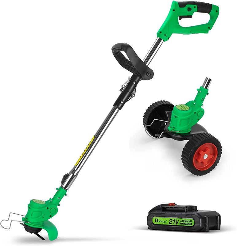Photo 1 of SHINTYOOL Cordless Weed Eater String Trimmer Green,
4-in-1 Mini Lawn Mower with 2.0ah Li-ion Battery, 3 Types Blades and Grass Trimmer

