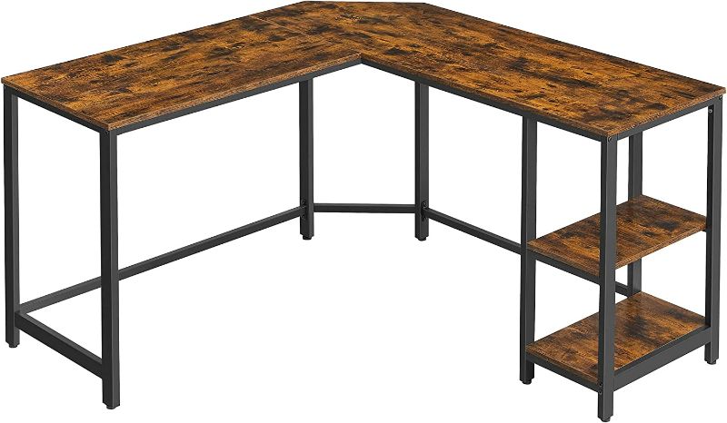 Photo 1 of VASAGLE L-Shaped Computer Desk, Corner Desk, 54-Inch Writing Study Workstation, Rustic Brown and Black LWD72X