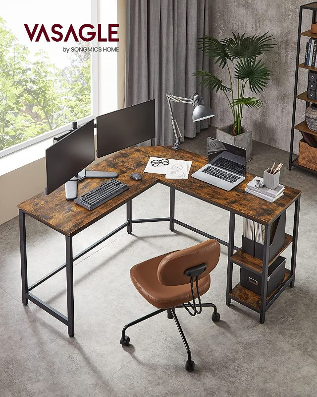 Photo 2 of VASAGLE L-Shaped Computer Desk, Corner Desk, 54-Inch Writing Study Workstation, Rustic Brown and Black LWD72X