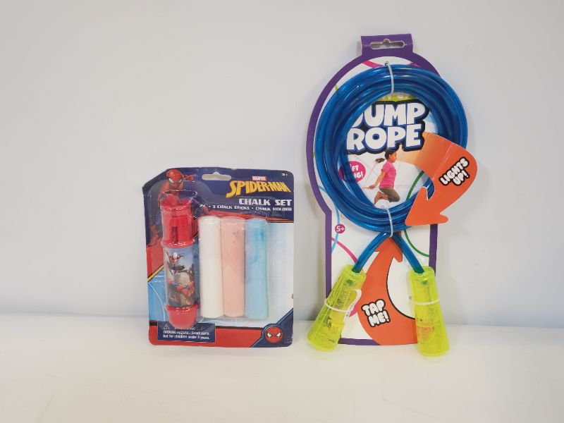 Photo 1 of 2pc kids play set - included 1 Light up jump rope & Spiderman chalk set 